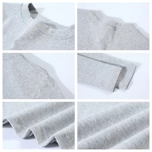 Six-panel detail view of a 230g slim fit grey crew neck long sleeve crop t-shirt for women.