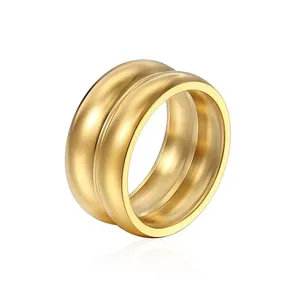 Anillo de Cruz de Acero Inoxidable Minimalista Francés para Mujer Chapado en Oro Plata Diamante de Imitación Grabado Anillo de Banda de Doble Capa Joyería