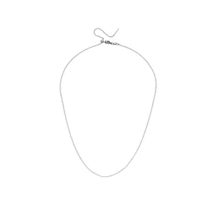 Detailed view of silver stainless steel ball chain necklace with needle pin and slider.