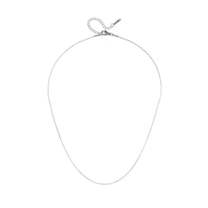 Detail of a minimalist silver stainless steel chain necklace with an adjustable clasp