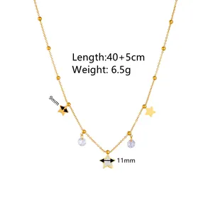 Detailed measurements of a gold titanium steel star necklace with zircon charms.