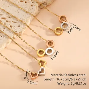 Colliers en acier inoxydable trois tons avec pendentifs cœur et cercle et dimensions