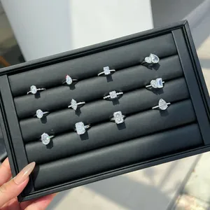 Macro view of S925 sterling silver rings with high-grade ice flower cut zircons