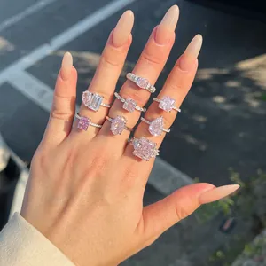 Detailed view of various S925 sterling silver rings with pink ice flower cut zircons