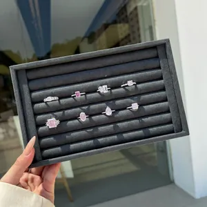 Collection of pink ice-cut zircon rings in S925 sterling silver display box