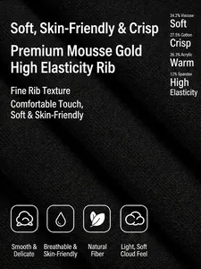 Close-up of black ribbed fabric showing high-elastic mousse gold rib texture detail