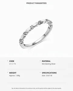 Detailed view of S925 sterling silver thin ring featuring a row of sparkling stones