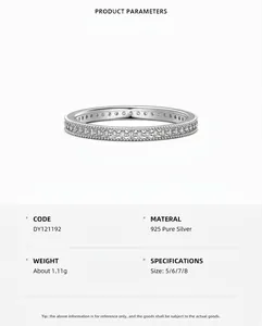 Detailed product parameters for S925 sterling silver pavé eternity ring