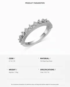 Product details for S925 sterling silver crown ring with sparkling pavé cubic zirconia.
