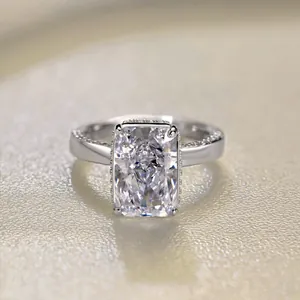Macro view of a radiant ice-flower cut zircon gemstone set in a S925 sterling silver ring