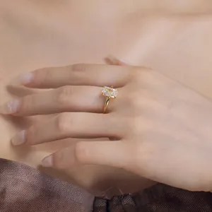 Close-up detail of a gold-plated silver ring with radiant-cut yellow zircon on hand