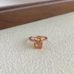 Detailed close-up view of an S925 sterling silver ring with a rectangular champagne zircon