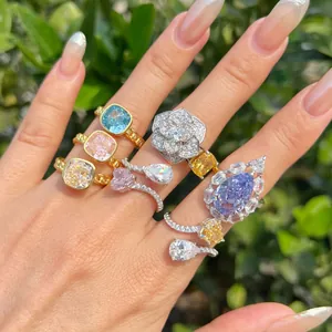 Anillo de Plata de Ley 925 Para Mujer 8A Corte Flor de Hielo Circonia Joyería de Boda Corazón Pera Floral Anillo Ajustable Regalos de Lujo