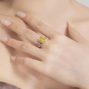 Detail of S925 sterling silver ring featuring a radiant yellow ice-cut zircon gemstone
