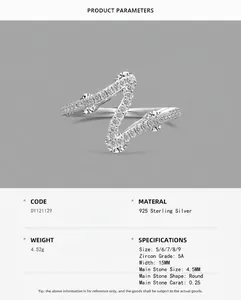 Product details for S925 sterling silver zigzag ring featuring 5A cubic zirconia