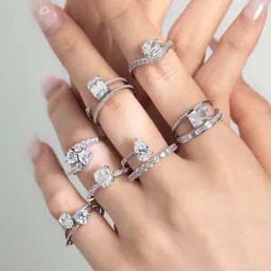 Bague de Mariage en Argent Sterling 925 Avec Zirconia pour Femme Élégante Taille Glace 8A Géométrique Incrustée Bijoux Cadeau