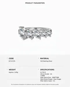 Detailed specifications for the S925 sterling silver pear-cut stackable zircon ring