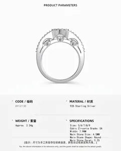 Detailed product specifications and dimensions for S925 sterling silver zircon ring