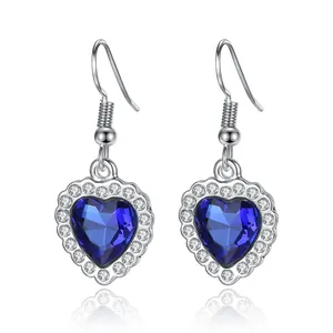 Klassische Herz Des Ozeans Kristall Ohrhänger Für Damen Legierung Strass Herzform Blau Rot Ohrhaken Schmuck Geschenk