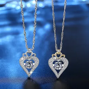 Mode Herz Krone Zirkonia Anhänger Halskette Für Damen Kupfer Galvanisiert Romantischer Schmuck Valentinstag Geschenk