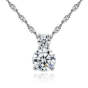 Eleganter Kupfer Doppelrund Zirkonia Anhänger Halskette Für Damen Koreanischer Stil Wasserwellenkette Gold Silber Schmuck Geschenk