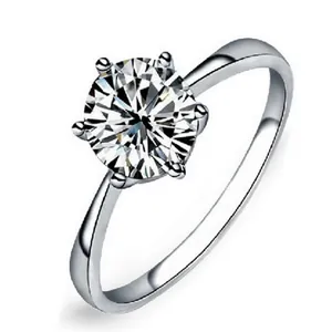 Classic Six-Prong Round Cut Zirconia Solitaire Ring For Women Copper Base Wedding Bridal Anniversary Jewelry Fashion Ring