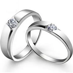 Simple Zirconia Couple Rings Copper White Gold Plated Shiny Engagement Wedding Ring For Men Women Simple Luxury Jewelry Gift