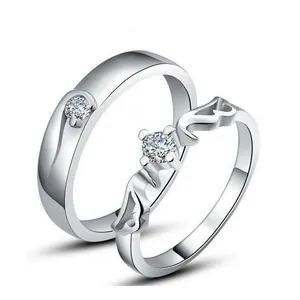 Fashion Minimalist Copper Zirconia Couple Rings Silver Color Wing Heart Inlaid Wedding Engagement Promise Ring For Lover Jewelry