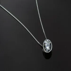Close-up of silver necklace featuring a round brilliant-cut AAA zircon pendant.