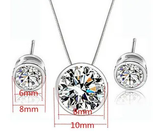 Detailed size specifications for round AAA cubic zirconia necklace and stud earring set