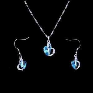 Blue heart of the ocean necklace and earring jewelry set with sparkling crystals