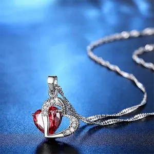 Heart Shaped AAA Zirconia Jewelry Set For Women Copper Inlaid Necklace And Stud Earrings Elegant Romantic Heart Accessory