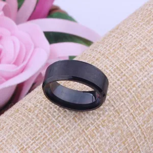 8mm black brushed tungsten steel ring for men featuring a matte finish and comfort fit