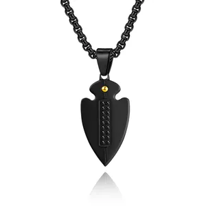 Streetwear black spearhead titanium steel pendant necklace for men with black stones