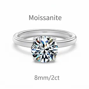 Elegant 2ct round brilliant cut moissanite ring in S925 sterling silver four-claw setting