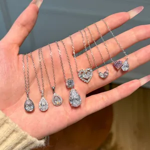 Collier Pendentif en Argent Sterling S925 pour Femme Élégant Goutte d'Eau Cœur Zircone Cubique Chaîne de Clavicule Bijoux