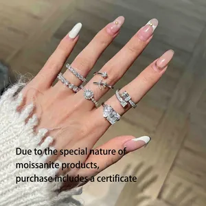 S925 Sterling Silver Moissanite Ring For Women Heart Emerald Water Drop Cut Adjustable Wedding Band Luxury Fine Jewelry