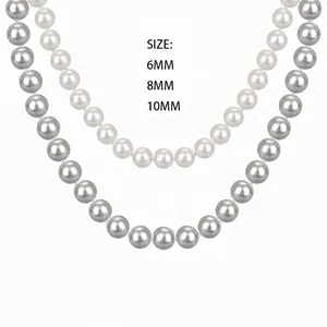French Elegant 925 Sterling Silver Artificial Pearl Necklace For Women Fashion White Grey Round Strand Jewelry Gift