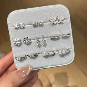 Moissanite 925 Sterling Silver Stud Earrings For Women Exquisite Snowflake Butterfly Water Drop Luxury Wedding Party Jewelry