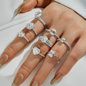 Luxury sparkling S925 sterling silver moissanite rings set for women shown on a hand