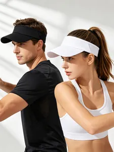 Sporty black and white sun visor hats for outdoor activities with breathable mesh detail.