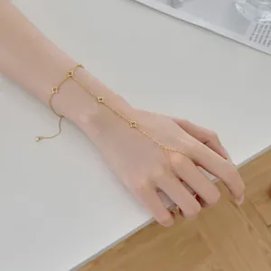Bracelet de doigt élégant en argent S925 plaqué or avec trèfles à quatre feuilles
