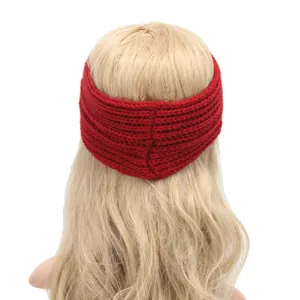 Detailed back view showing the intricate knit texture of a red bohemian style headband