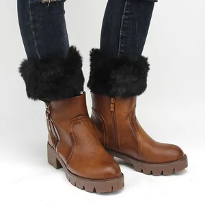 Detailed macro shot of black faux fur boot cuffs for stylish winter leg warmth