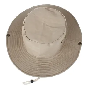 Khaki Outdoor-Sonnenhut mit breiter Krempe und verstellbarem Kinnriemen für Reisen