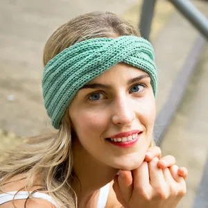 Women Hand Knitted Twist Cross Knit Headband Bohemian Winter Warm Crochet Head Wrap Solid Color Hair Band Accessories