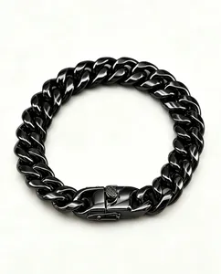 Detailed view of heavy black stainless steel Cuban link chain with secure buckle