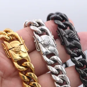 Hip Hop Stainless Steel Thick Encrypted Cuban Link Necklace Bracelet With Dragon Clasp For Men Streetwear Jewelry Gift