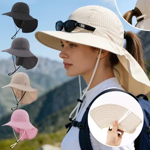 Unisex Outdoor Sun Protection Bucket Hat With Neck Flap Breathable Mesh Foldable Polyester Wide Brim Sunshade Fishing Hiking Hat