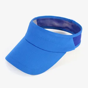 Macro view of solid blue sun visor hat showing breathable mesh texture